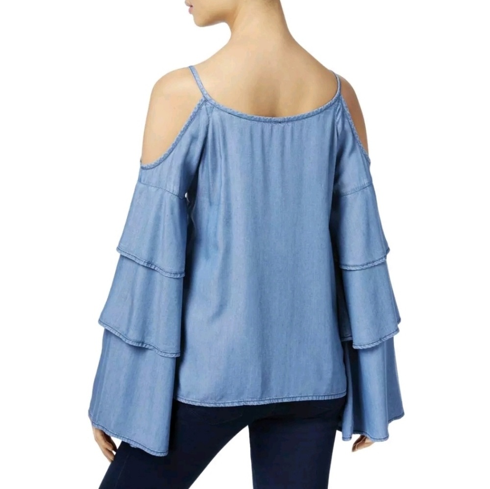 INC. INTERNATIONAL Chambray Ruffled Cold Shoulder Top - Picture 3 of 5